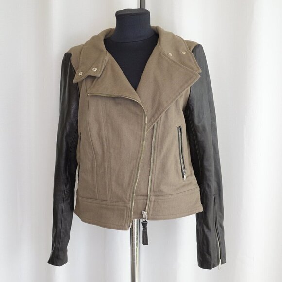 Mackage Minella Leather Biker Moto Jacket Olive Green Black Sz M - Picture 2 of 10